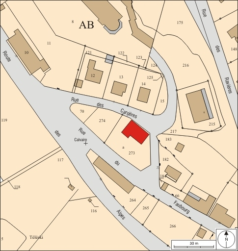 Plan masse et de situation. Extrait du plan cadastral, 2008, section AB, échelle 1:1 000. © André Céréza / Région Bourgogne-Franche-Comté, Inventaire du patrimoine - 2010