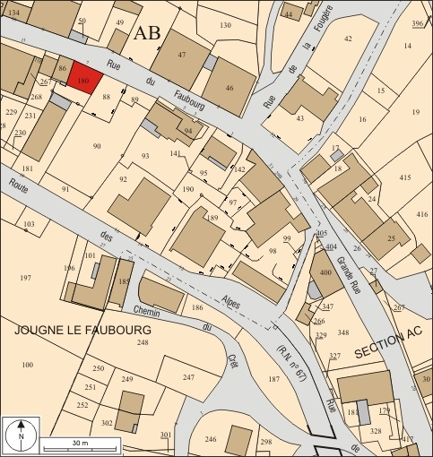 Plan masse et de situation. Extrait du plan cadastral, 2008, section AB, échelle 1:1 000. © André Céréza / Région Bourgogne-Franche-Comté, Inventaire du patrimoine - 2010