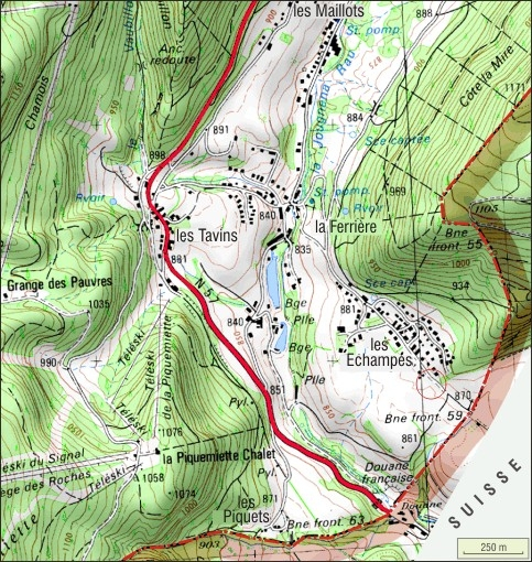 Carte de localisation. Extrait de la carte IGN, échelle 1/12 500 ; SCAN 25 (c) IGN - 2008, Licence n° 2008CISE29-68. © André Céréza / Région Bourgogne-Franche-Comté, Inventaire du patrimoine - 2011