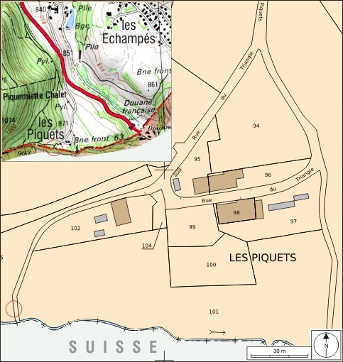 Plan masse et carte de localisation. Extrait du plan cadastral, 2008, section C, échelle 1/1 000 et extrait de la carte IGN, échelle 1/12 500 ; SCAN 25 (c) IGN - 2008, Licence n° 2008CISE29-68. © André Céréza / Région Bourgogne-Franche-Comté, Inventaire du patrimoine - 2011