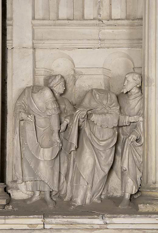 Collégiale Notre-Dame à Semur-en-Auxois (21), retable : scène principale de l'empereur Auguste ordonnant le premier recensement (panneau gauche).