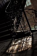 Aile ouest : détail de la grille de l'escalier menant au grenier. © Région Bourgogne-Franche-Comté, Inventaire du patrimoine