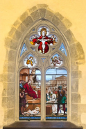 Vitrail axial du choeur : saint Cyr et sainte Julitte. © Région Bourgogne-Franche-Comté, Inventaire du patrimoine