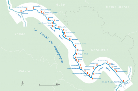 Carte générale schématique du canal de Bourgogne avec la localisation des ports. © Région Bourgogne-Franche-Comté, Inventaire du patrimoine
