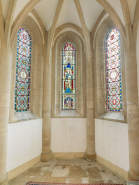 Vue d'ensemble des trois verrières du choeur. © Région Bourgogne-Franche-Comté, Inventaire du patrimoine