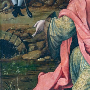 Détail du volet gauche : main de saint Joachim. © Région Bourgogne-Franche-Comté, Inventaire du patrimoine