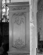 Détail : panneau formant retour sur le pied droit de l'arcade droite du choeur. © Région Bourgogne-Franche-Comté, Inventaire du patrimoine