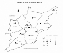 Carte de répartition des églises du canton. © Région Bourgogne-Franche-Comté, Inventaire du patrimoine