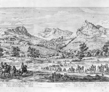 Salins en 1674, partie centrale. Gravure par Baudouin dessinée par Van der Meulen. © Région Bourgogne-Franche-Comté, Inventaire du patrimoine