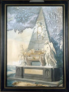 Aquarelle de Chazerand l'aîné, datée de 1784, représentant le tombeau détruit pendant la Révolution. © Région Bourgogne-Franche-Comté, Inventaire du patrimoine