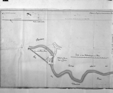 Plan géométrique et horizontal d'une forge, d'une fenderie et de trois moulins... © Région Bourgogne-Franche-Comté, Inventaire du patrimoine