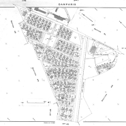 Plan de répartition des types de maisons.Montage de plans cadastraux, 1980, section AN et partie de la section AM. © Région Bourgogne-Franche-Comté, Inventaire du patrimoine
