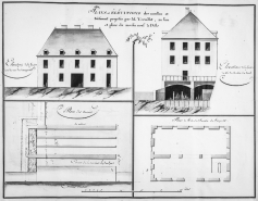 Plans et élévations des moulins et bâtiments projetés par M. Vermillet, au lieu et place du Moulin-Neuf à Dôle. © Région Bourgogne-Franche-Comté, Inventaire du patrimoine