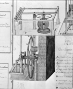 Machines Hidrauliques Qui Elèvent les Eaux de la cuve du Tripot [détail de la roue hydraulique et de la meule verticale]. © Région Bourgogne-Franche-Comté, Inventaire du patrimoine