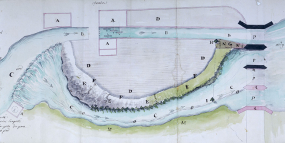 Plan visuel des moulins du Sieur Gabriel François Mouchet et du pont d'Arinthau. © Région Bourgogne-Franche-Comté, Inventaire du patrimoine