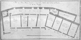 Plan des poëles, étuves, magasins, et charbonnière, scituées entre la tour de Reculot et celle du Perroquet. © Région Bourgogne-Franche-Comté, Inventaire du patrimoine