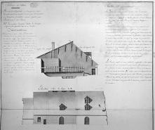 Berne de Martenet à rapporter dans l'emplacement cy devant occupé par les ouvroirs de Comtesse et Chatelin [... : coupe et élévation]. © Région Bourgogne-Franche-Comté, Inventaire du patrimoine