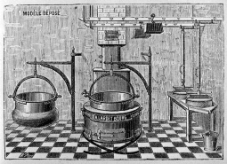 Chaudière, cuves suspendues à une potence et presses à vis. © Région Bourgogne-Franche-Comté, Inventaire du patrimoine