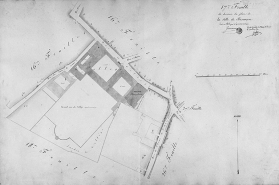 Plan d'alignement, feuille n° 16 : Grande Rue, rues Claude Pouillet, du Lycée, Jean-Jacques Rousseau et couvent des cordeliers. © Région Bourgogne-Franche-Comté, Inventaire du patrimoine