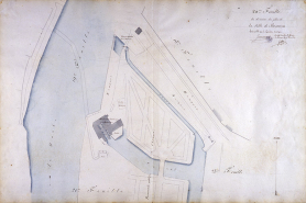Plan d'alignement, feuille n° 20 : le Doubs, la promenade Chamars et le Moulin de l'Archevêque. © Région Bourgogne-Franche-Comté, Inventaire du patrimoine
