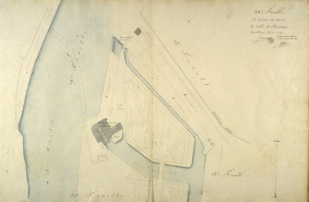 Plan d'alignement, feuille n° 20 : le Doubs, la promenade Chamars et le Moulin de l'Archevêque. © Région Bourgogne-Franche-Comté, Inventaire du patrimoine