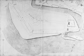Plan d'alignement, feuille n° 22 : le Doubs, une partie de la promenade Chamars et le moulin de la ville. © Région Bourgogne-Franche-Comté, Inventaire du patrimoine