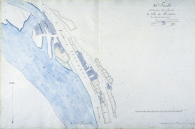 Plan d'alignement, feuille n° 36 : le Doubs et le faubourg Tarragnoz. © Région Bourgogne-Franche-Comté, Inventaire du patrimoine