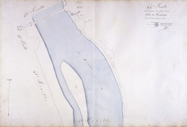 Plan d'alignement, feuille n° 44 : le Doubs, le redoute et le pont de Bregille. © Région Bourgogne-Franche-Comté, Inventaire du patrimoine