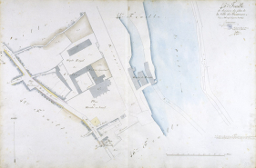 Plan d'alignement, feuille n° 45 : rue Rivotte, couvent des jacobins, moulin de Rivotte. © Région Bourgogne-Franche-Comté, Inventaire du patrimoine