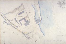 Plan d'alignement, feuille n° 45 : rue Rivotte, couvent des jacobins, moulin de Rivotte. © Région Bourgogne-Franche-Comté, Inventaire du patrimoine