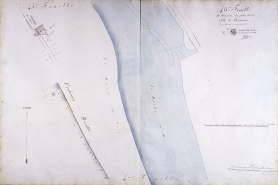 Plan d'alignement, feuille n° 46 : le Doubs et la porte Rivotte. © Région Bourgogne-Franche-Comté, Inventaire du patrimoine