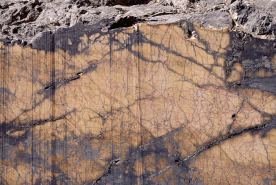 Carrière : détail du front de taille (couleur et veines du marbre). © Région Bourgogne-Franche-Comté, Inventaire du patrimoine