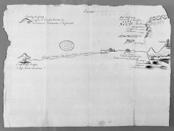 Dessin à l'encre dressé à l'occasion d'un litige entre l'infirmier et l'un de ses fermiers. XVIIIème siècle. © Région Bourgogne-Franche-Comté, Inventaire du patrimoine