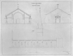Eglise de Longchaumois : établissement de corniches, élévations, coupe, 1862. © Région Bourgogne-Franche-Comté, Inventaire du patrimoine