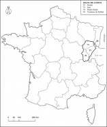 Carte de localisation du département du Territoire de Belfort dans la région et le pays.Fonds de carte : BD carto IGN 1991. © Région Bourgogne-Franche-Comté, Inventaire du patrimoine