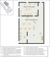 Plan de localisation des machines de la ligne de fabrication des outils non forgés. © Région Bourgogne-Franche-Comté, Inventaire du patrimoine