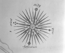 Plan geometrique de la grande forest de Chaux appartenante au Roy despendant de la Maitrise des Eaux et Forest de Dole en Comté de Bourgogne. Détail d'une rose des vents. © Région Bourgogne-Franche-Comté, Inventaire du patrimoine
