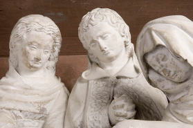 Détail : les visages de Sainte Madeleine, Saint Jean et de la Vierge. © Région Bourgogne-Franche-Comté, Inventaire du patrimoine