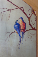 Peinture : couple d'oiseaux sur une branche. © Région Bourgogne-Franche-Comté, Inventaire du patrimoine