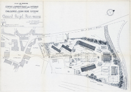 Ville de Morteau. Doubs. Centre d'apprentissage Horlogerie - Outillage - Section commerciale mixte avec internat garçons et filles. Etablissement du second degré 1er cycle externat mixte. Avant-projet plan masse Projet C, 1957. © Région Bourgogne-Franche-Comté, Inventaire du patrimoine