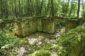 Camp militaire du bois des Balières : vestiges de la cantine. © Région Bourgogne-Franche-Comté, Inventaire du patrimoine