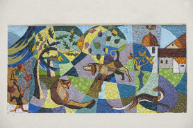Mosaïque évoquant l'oeuvre de Louis Pergaud. © Région Bourgogne-Franche-Comté, Inventaire du patrimoine