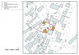Plan-masse et de situation. Extrait du plan cadastral, 2014, section AC, 1/1 000. © Région Bourgogne-Franche-Comté, Inventaire du patrimoine