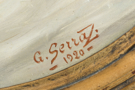 Portrait de Claire Parrenin : signature de Georges Serraz. © Région Bourgogne-Franche-Comté, Inventaire du patrimoine