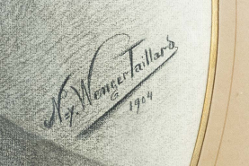 Portrait d'Hippolyte Parrenin : date et signature de Nelly Wenger-Taillard. © Région Bourgogne-Franche-Comté, Inventaire du patrimoine