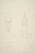 Plan de reconstruction de la partie supérieure du clocher et restauration du choeur de l'église. (détail) 1844 © Région Bourgogne-Franche-Comté, Inventaire du patrimoine