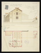 Plans des l'école de filles établis par G. Barbey en 1880 : élévation des pignons et côté ouest, plan du rez-de-chaussée. © Région Bourgogne-Franche-Comté, Inventaire du patrimoine