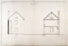 Proposition de Loiselot pour la construction de la maison commune : élévation du mur pignon. © Région Bourgogne-Franche-Comté, Inventaire du patrimoine