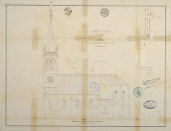 Projet de construction de l'église, façade latérale (1862). © Région Bourgogne-Franche-Comté, Inventaire du patrimoine