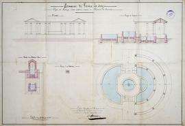 Projet de fontaine, lavoir couvert, rinçoir et abreuvoir à construire : plan, coupe élévation (1827). © Région Bourgogne-Franche-Comté, Inventaire du patrimoine